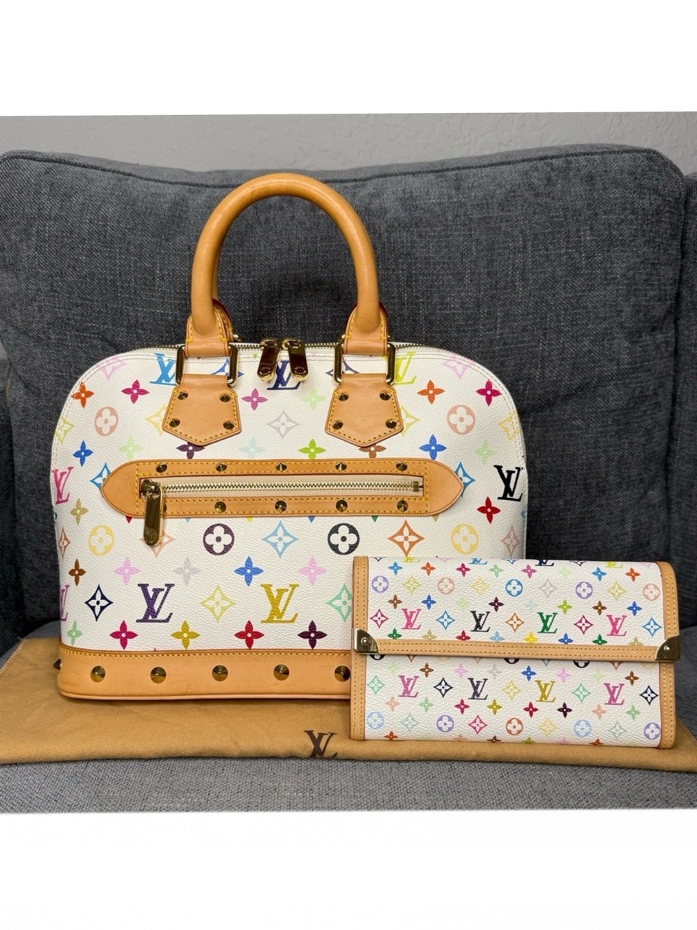 Louis Vuitton Alma PM monogram multicolor Tekashi Murakami bag and wallet set